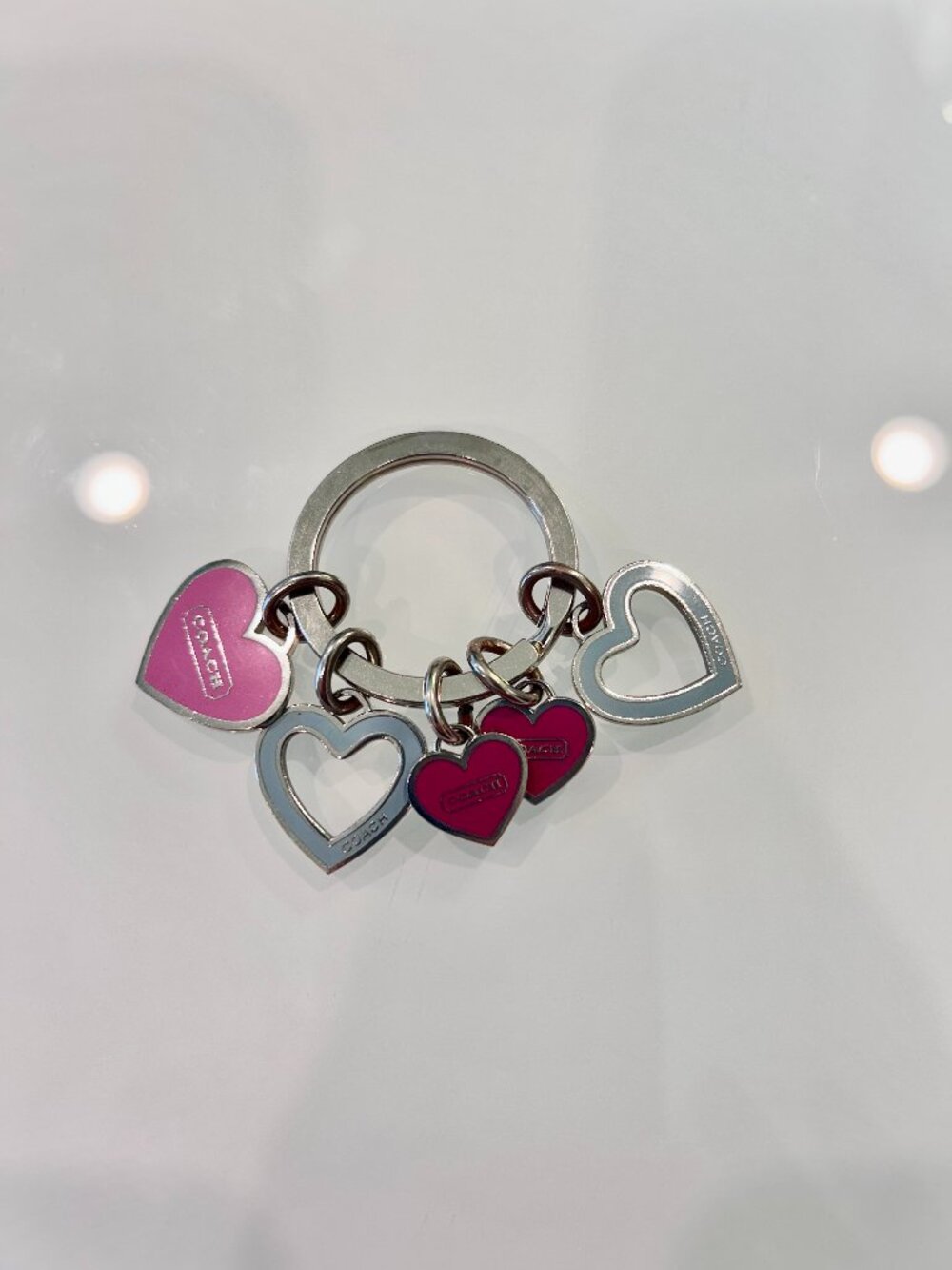 Rare COACH Heart Hearts Keychain Pink Blue Hearts Purse Charm Keychain